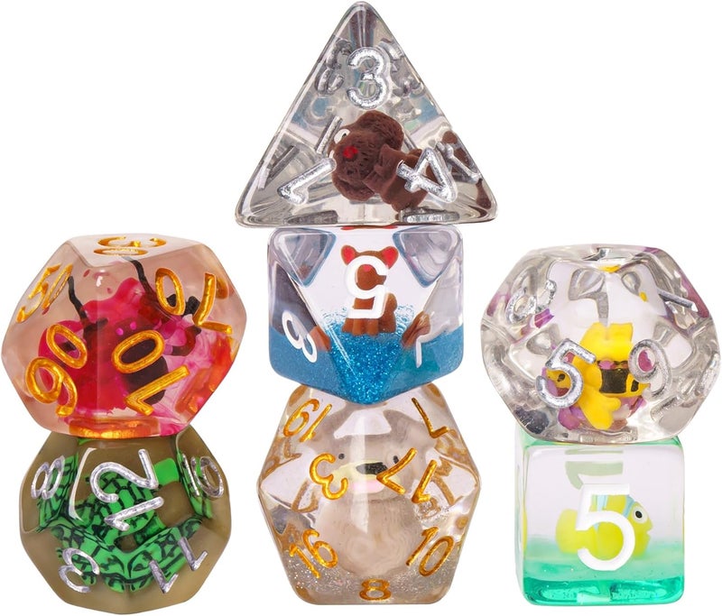 cusdie 7-Die DND Dice, Polyhedral Dice Set Filled with Animal, for Role Playing Game D&D Dice（Random Animal） - Image 1
